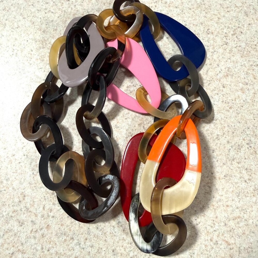 Long Natural Horn Bright Color Lacquer Oversized Necklace